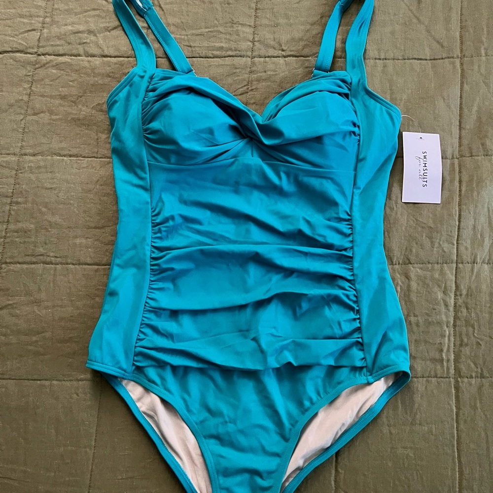 Ruched bodice Twist-front Sweetheart Swimsuit size 14 Aqua Luxe